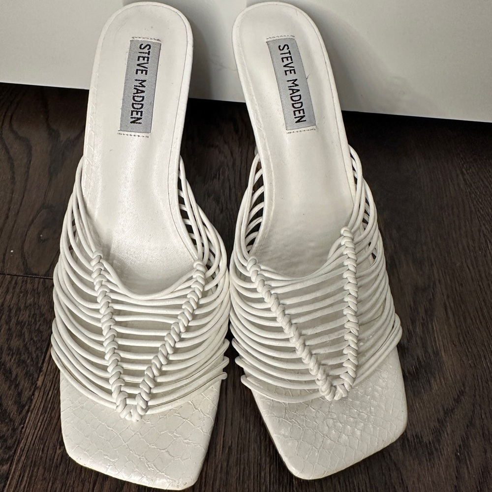 white strappy steve madden heels